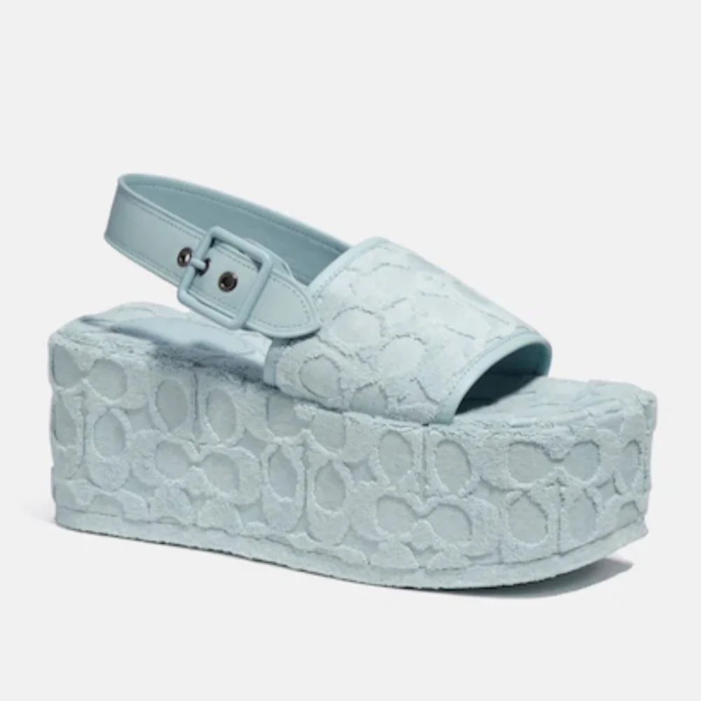 Coach Powder Blue Logo-Embossed Platform Sandals